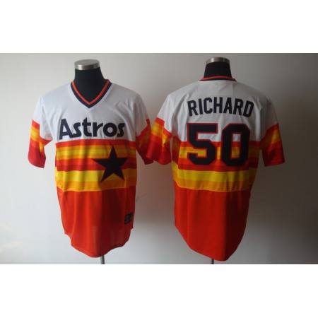 Mitchell and Ness Astros #50 J.R. Richard White/Orange Stitched Throwback MLB Jersey