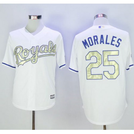 Royals #25 Kendrys Morales White New Cool Base 2015 World Series Champions Gold Program Stitched MLB Jersey