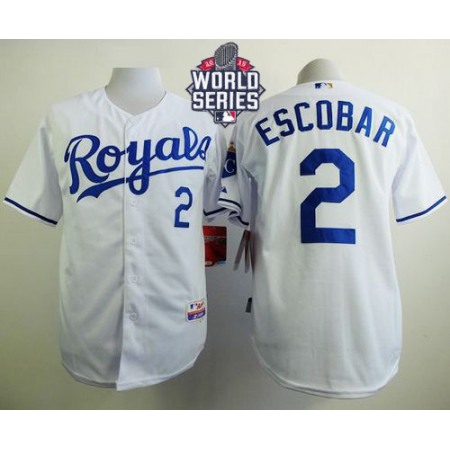 Royals #2 Alcides Escobar White Cool Base W/2015 World Series Patch Stitched MLB Jersey
