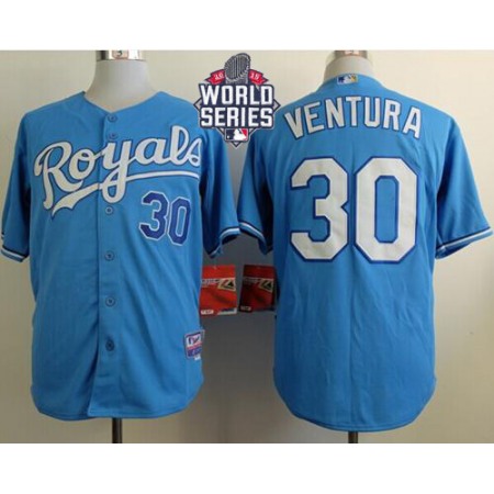 Royals #30 Yordano Ventura Light Blue Cool Base W/2015 World Series Patch Stitched MLB Jersey