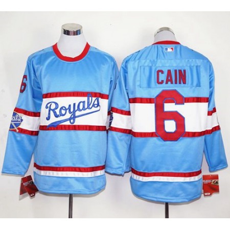 Royals #6 Lorenzo Cain Light Blue Long Sleeve Stitched MLB Jersey