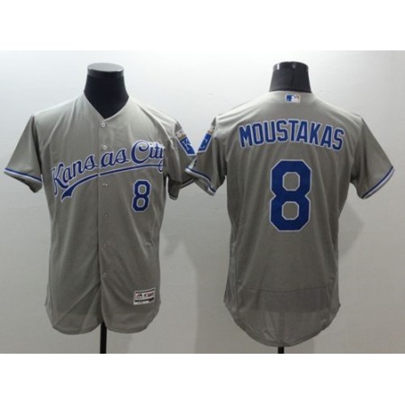 Royals #8 Mike Moustakas Grey Flexbase Authentic Collection Stitched MLB Jersey