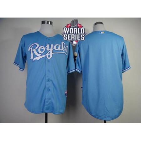 Royals Blank Light Blue Cool Base W/2015 World Series Patch Stitched MLB Jersey