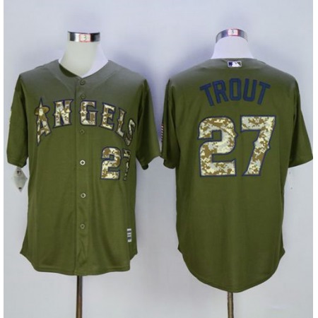 Angels of Anaheim #27 Mike Trout Green Camo New Cool Base Stitched MLB Jersey
