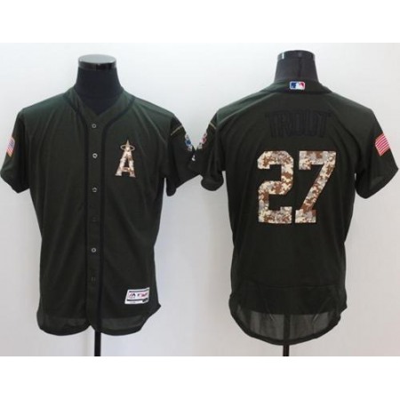 Angels of Anaheim #27 Mike Trout Green Flexbase Authentic Collection Salute to Service Stitched MLB Jersey