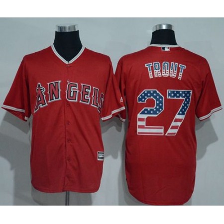 Angels of Anaheim #27 Mike Trout Red USA Flag Fashion Stitched MLB Jersey