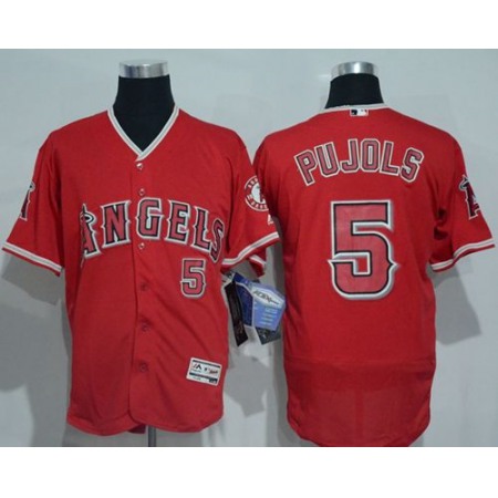 Angels of Anaheim #5 Albert Pujols Red Flexbase Authentic Collection Stitched MLB Jersey