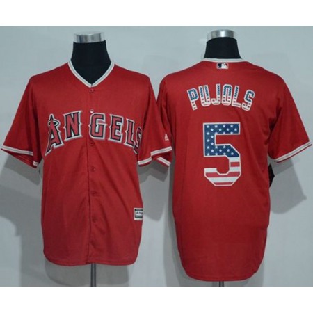 Angels of Anaheim #5 Albert Pujols Red USA Flag Fashion Stitched MLB Jersey