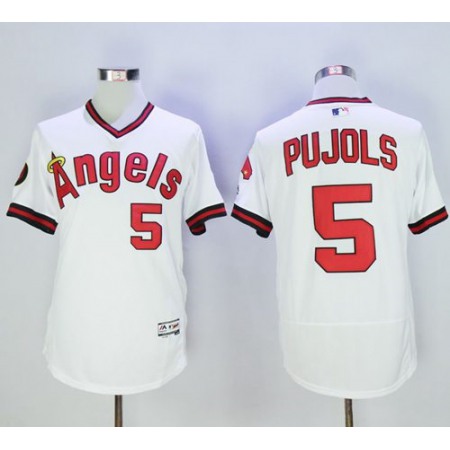 Angels of Anaheim #5 Albert Pujols White Flexbase Authentic Collection Cooperstown Stitched MLB Jersey