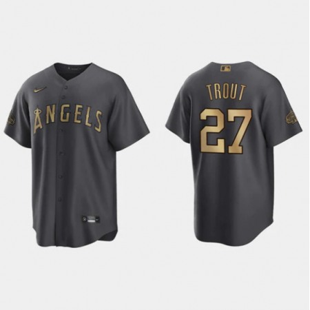Men's Los Angeles Angels #27 Mike Trout 2022 All-star Charcoal Cool Base Stitched Jersey