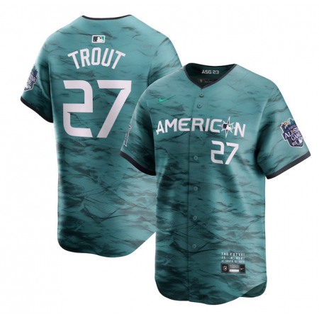 Men's Los Angeles Angels #27 Mike Trout Teal 2023 All-star Cool Base Stitched Jersey
