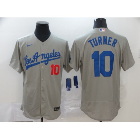 Men's Los Angeles Dodgers #10 Justin Turner Grey Flex Base Stitched MLB Jersey