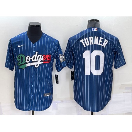 Men's Los Angeles Dodgers #10 Justin Turner Navy Mexico Cool Base Stitched Baseball Jersey