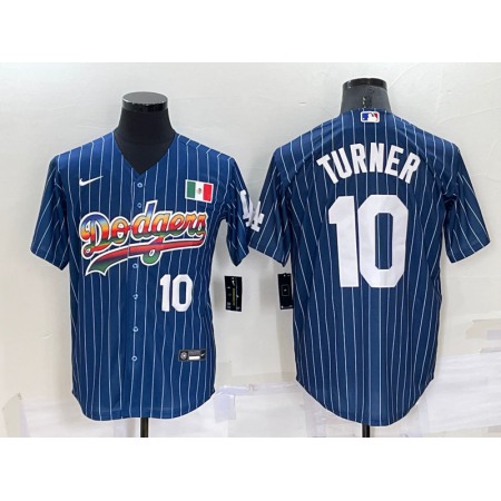 Men's Los Angeles Dodgers #10 Justin Turner Navy Mexico Rainbow Cool Base Stitched Baseball Jersey