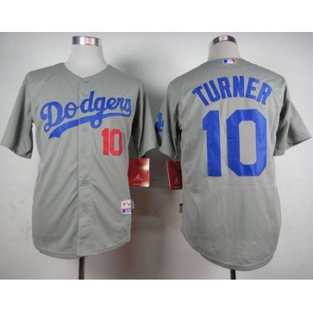 Dodgers #10 Justin Turner Grey Cool Base Stitched MLB Jersey
