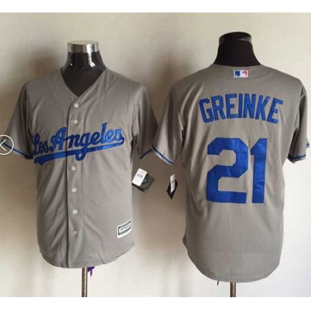 Dodgers #21 Zack Greinke Grey New Cool Base Stitched MLB Jersey