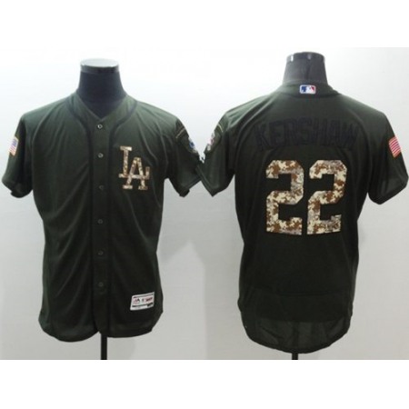 Dodgers #22 Clayton Kershaw Green Flexbase Authentic Collection Salute to Service Stitched MLB Jersey