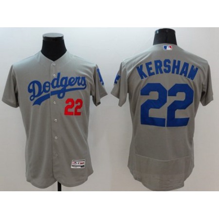 Dodgers #22 Clayton Kershaw Grey Flexbase Authentic Collection Stitched MLB Jersey