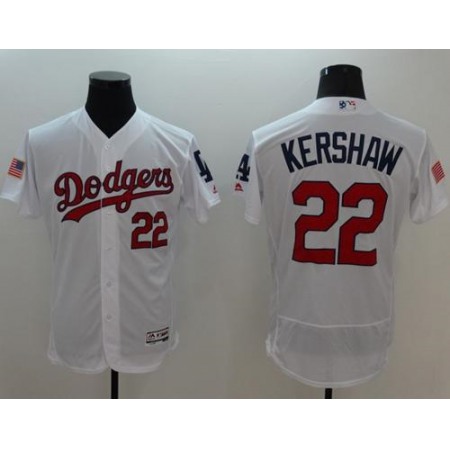 Dodgers #22 Clayton Kershaw White Fashion Stars & Stripes Flexbase Authentic Stitched MLB Jersey