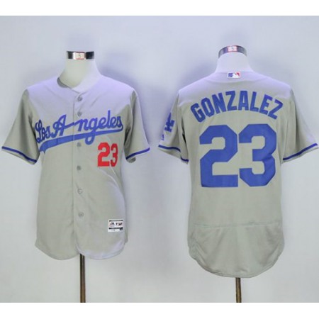 Dodgers #23 Adrian Gonzalez Grey Flexbase Authentic Collection Road Stitched MLB Jersey