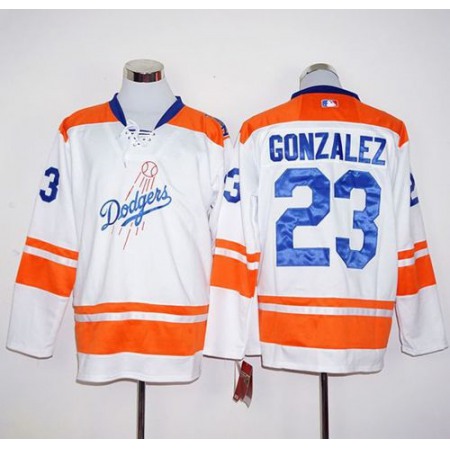 Dodgers #23 Adrian Gonzalez White/Orange Long Sleeve Stitched MLB Jersey