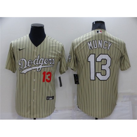Men's Los Angeles Dodgers #13 Max Muncy Cream Throwback Stitched Baseball Jersey