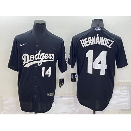 Men's Los Angeles Dodgers #14 Kike Hernandez Black Cool Base Stitched Jersey