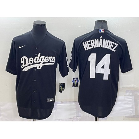 Men's Los Angeles Dodgers #14 Kike Hernandez Black Cool Base Stitched Jersey