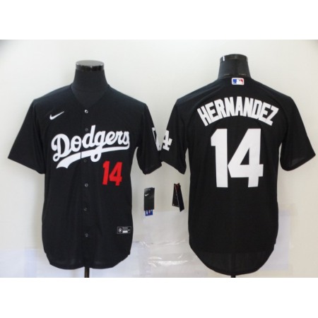 Men's Los Angeles Dodgers #14 Kike Hernandez Black Cool Base Stitched MLB Jersey
