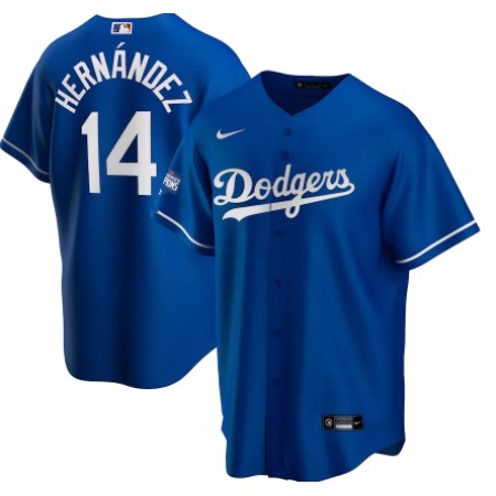 Men's Los Angeles Dodgers #14 Kike Hernandez Blue 2020 World Series Champions Home Patch Cool Base Stitched Jersey