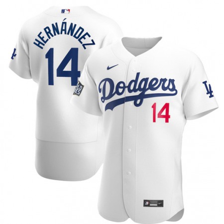 Men's Los Angeles Dodgers #14 Kike Hernandez White 2020 World Series Bound stitched Jersey