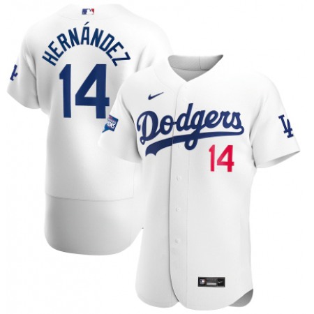 Men's Los Angeles Dodgers #14 Kike Hernandez White White 2020 World Series Champions Home Patch Sttiched Jersey