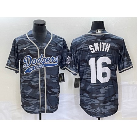 Men's Los Angeles Dodgers #16 Will Smith Gray Camo Cool Base With Patch Stitched Baseball Jersey