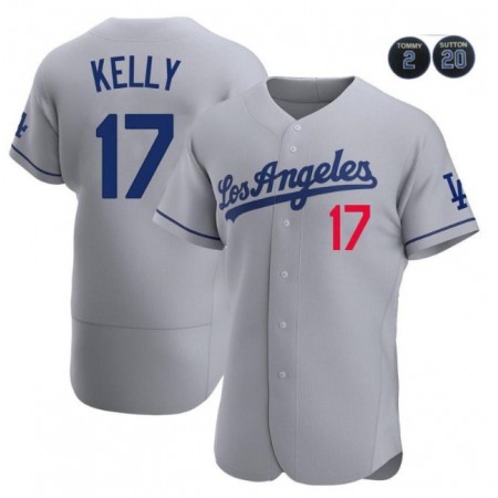 Men's Los Angeles Dodgers #17 Joe Kelly Gray #2 #20 Patch Flex Base Stitched Baseball Jersey