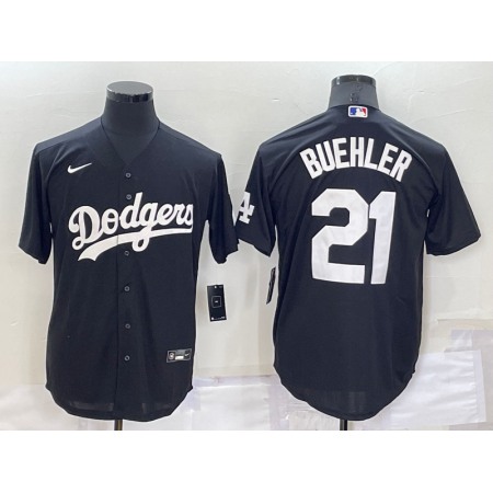 Men's Los Angeles Dodgers #21 Walker Buehler Black Cool Base Stitched Baseball Jersey