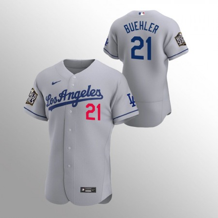 Men's Los Angeles Dodgers #21 Walker Buehler Grey 2020 World Series Bound stitched Jersey