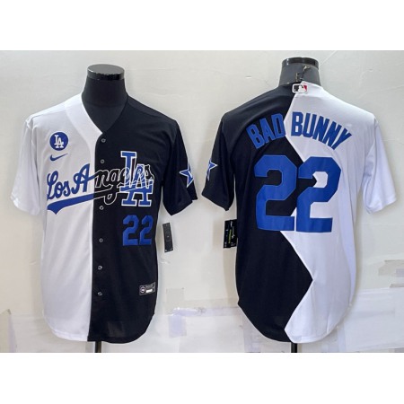 Men's Los Angeles Dodgers #22 Bad Bunny 2022 All-Star White/Black Split Cool Base Stitched Baseball Jersey