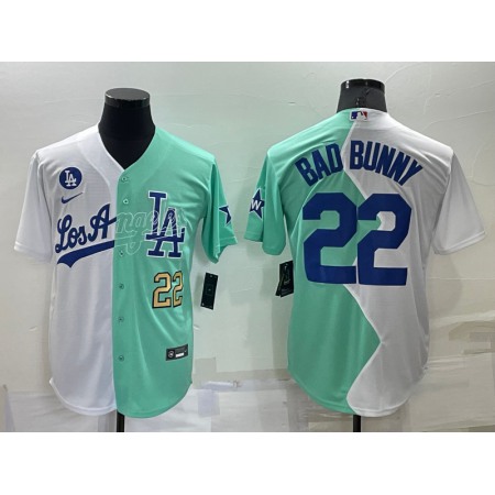 Men's Los Angeles Dodgers #22 Bad Bunny 2022 All-Star White/Green Cool Base Stitched Baseball Jersey