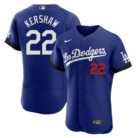 Men's Los Angeles Dodgers #22 Clayton Kershaw 2021 Royal City Connect Flex Base Stitched Baseball Jersey