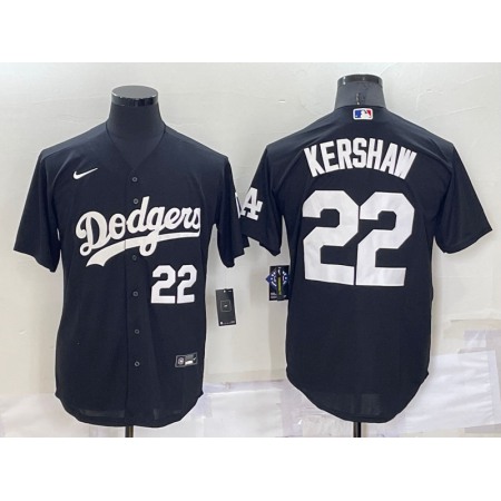 Men's Los Angeles Dodgers #22 Clayton Kershaw Black Cool Base Stitched Baseball Jersey