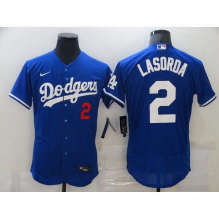 Men's Los Angeles Dodgers #2 Tommy Lasorda Blue Flex Base Sttiched Jersey