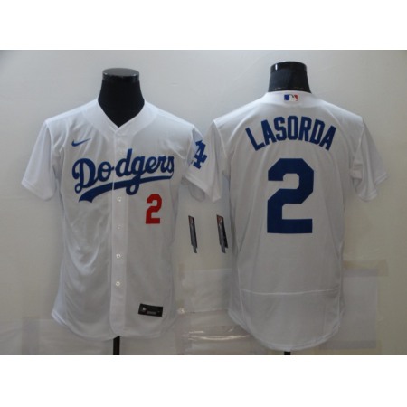 Men's Los Angeles Dodgers #2 Tommy Lasorda White Flex Base Sttiched Jersey