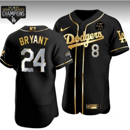 Men's Los Angeles Dodgers Front #8 Back #24 Kobe Bryant 2020 World Series Champions Black Golden Sttiched MLB Jersey