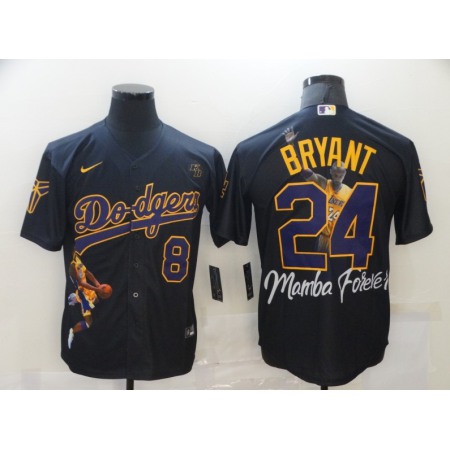 Men's Los Angeles Dodgers Front #8 Back #24 Kobe Bryant Black With KB Patch Cool Base Stitched Jersey
