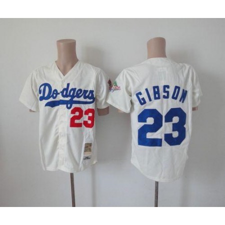 Mitchell And Ness Dodgers #23 Kirk Gibson Cream Throwback Stitched MLB Jersey