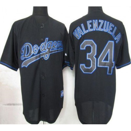 Dodgers #34 Fernando Valenzuela Black Fashion Stitched MLB Jersey