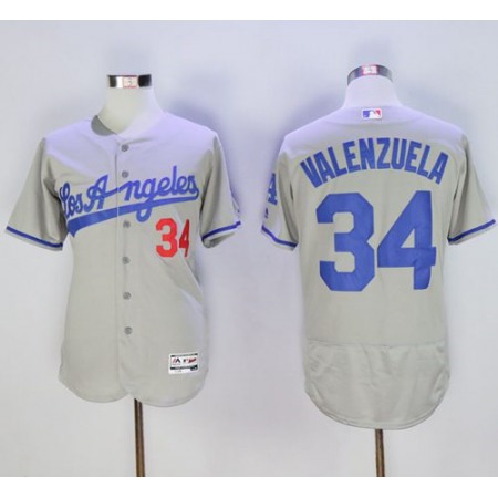 Dodgers #34 Fernando Valenzuela Grey Flexbase Authentic Collection Road Stitched MLB Jersey