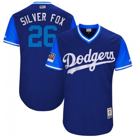 Men's Los Angeles Dodgers #26 Chase Utley "Silver Fox" Majestic Royal Players Weekend Authentic Stitched MLB Jersey