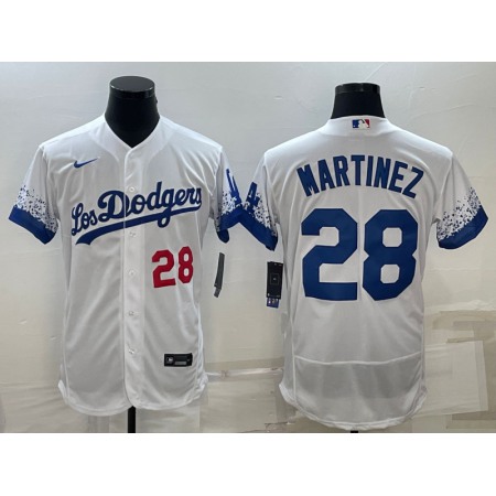 Men's Los Angeles Dodgers #28 J.D. Martinez White City Connect Flex Base Stitched Baseball Jersey