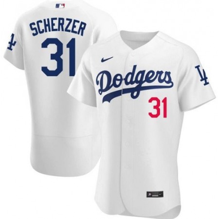 Men's Los Angeles Dodgers #31 Max Scherzer White Flex Base Stitched Baseball Jersey